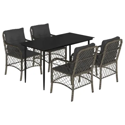 Image de vidaXL Ensemble de jardin 5 pièces avec coussins Gris Poly rotin