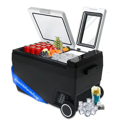 Produktbild von Puluomis Kompressor Kühlbox mit Eismaschine elektrisch 42L , Gefrierbox Tragbar mit Rollen, Auto Camping 12V 230V, Kühl -Gefrier bis -20° C, schwarz
