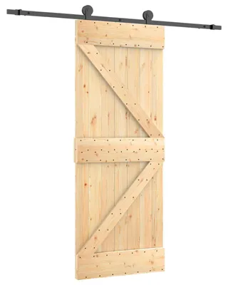 Image de Porte coulissante vidaXL, finition naturelle et noire, 70 x 210 cm, pin massif