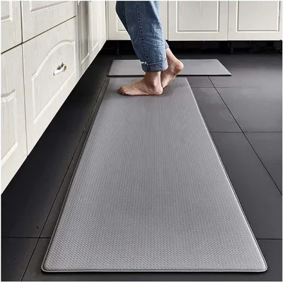 Produktbild von Rutschfeste Küchenmatte, Küchenmatte vor der Spüle, Fußmatte für den Innenbereich, Läufer, wasserdichtes PVC, rutschfest, ölbeständig (Grau, 45 x 75 cm)