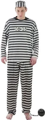 A person wearing a prisoner costume.