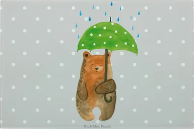 Produktbild von Mr. & Mrs. Panda Küchenbrett Bär Regenschirm - Grau Pastell - Geschenk, Partner, Glasbrett, Teddy, Glasschneidebrett, Familie, Pärchen, Glas Schneidbrett, Freunde, Liebe