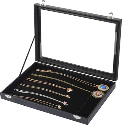 Produktbild von Sinoba Schmucklade Schmuckkasten Schaukasten Schmuckdisplay mit Glasdeckel (Lange Ketten mit Gummiband)