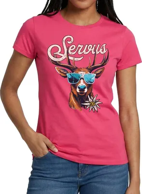 Produktbild von Spreadshirt Servus Hirsch Mit Sonnenbrille   Frauen T-Shirt, L, Azalea