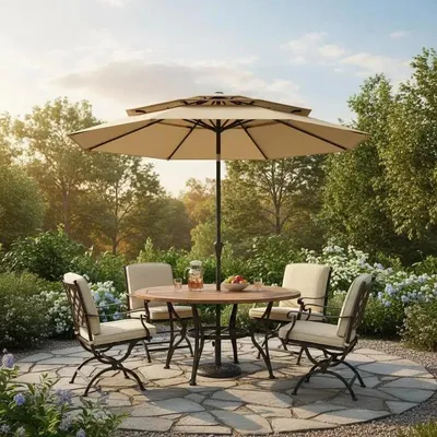 Image de Parasol de jardin avec mécanisme d'inclinaison à bouton-poussoir, 300 cm, couleur beige