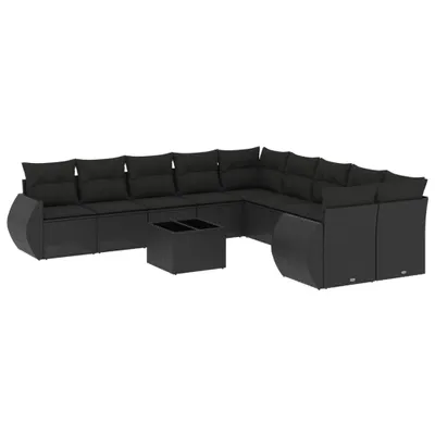 Produktbild von vidaXL 11-tlg. Garten-Sofagarnitur mit Kissen Schwarz Poly Rattan