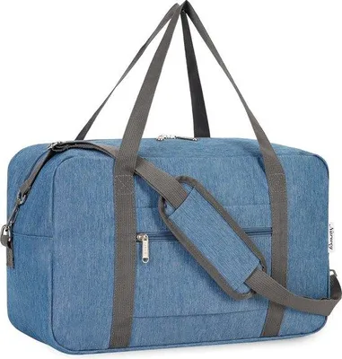 Produktbild von Unyqoos® Handgepäck-Tasche 40 x 20 x 25 cm – faltbare Reisetasche 20 L, wasserabweisendes nylonähnliches Material, dunkelblau, trolleyaufsteckbar (45 cm Griff)