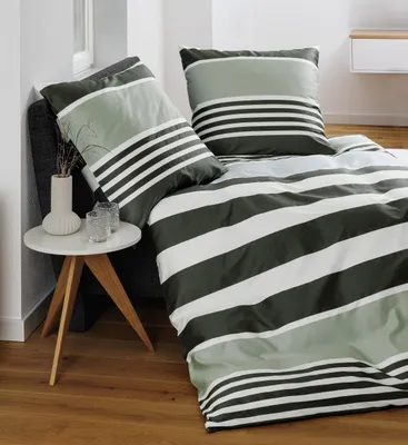 Image de Janine Satin linge de lit J.D - moderne rayé 155 x 220 cm vert sauge moderne rayé, vert sauge, vert foncé