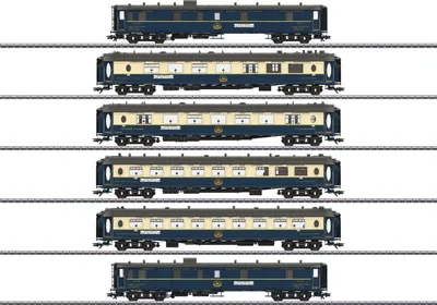 A collection of model train cars displayed on a white background.