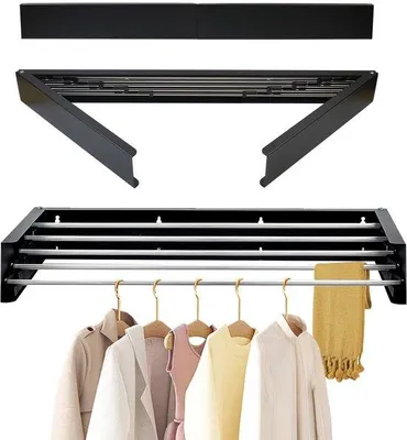 Produktbild von Schwarze Wandtrockner, 80cm Ausziehbar, Edelstahl, 50kg Tragfähigkeit, Innen & Außen