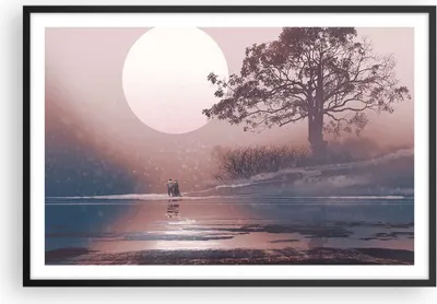 Produktbild von Gerahmtes Poster - Schwarzer Rahmen - Mond Paar Baum - 91,5x61 cm - Wand Bild - Wanddeko - Wandbilder - Kunstposter - Wandposter - Bilderrahmen - Bilder - Kunstdruck - Wandbild - P2BAA91x61-4236