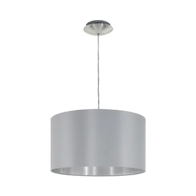 Produktbild von EGLO Pendellampe Maserlo, 1 flammige Textil Pendelleuchte, Hängeleuchte aus Stahl und Stoff, Farbe: Nickel matt, grau, silber, Fassung: E27, Ø: 38 cm