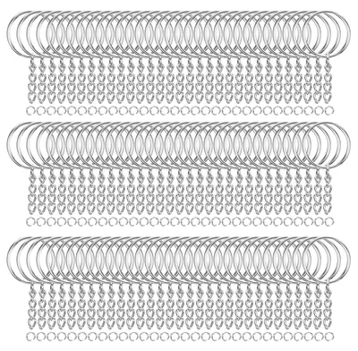 Schlüsselring-Set, 100 Stück, 25 mm, silber, mit Kette und Biegeringen