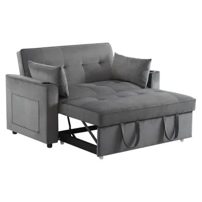 Produktbild von Schlafsofa mit Bettfunktion, 2-Sitzer mit Armlehnen und Rückenkissen, Polstersofa, Samtbezug