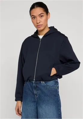 Immagine prodotto di Felpa con cappuccio e zip da donna Urban Classics Ladies Scuba Zip Hoodie blu navy - S