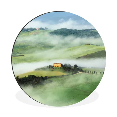 Produktbild von MuchoWow® Aluminium Wandkreis Berg - Nebel - Landschaft - Toskana Ø 90 cm Wanddeko Modern Wohnzimmer - Mauerkreis - Wandbilder - Runde Bild - Bild aus Aluminium - Schlafzimmer - Wohnzimmerdekoration - Wand Dekoration