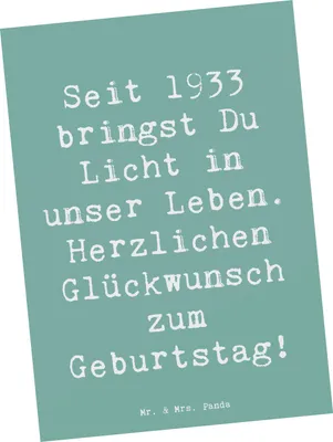 Produktbild von Mr. & Mrs. Panda Postkarte Spruch 1933 Geburtstag - Meeresbrise - Geschenk, Happy Birthday, Geburtstagsgeschenk, Grußkarte, Seit, Alter, Ansichtskarten, Postkarten