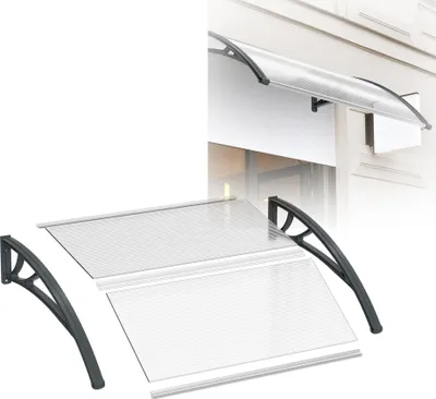 Produktbild von XINZI Vordach Haustürvordach Pultbogenvordach Überdachung für Haustür Transparent Polycarbonat, Sonnenschutz für Außenbereich, 120 x 100cm