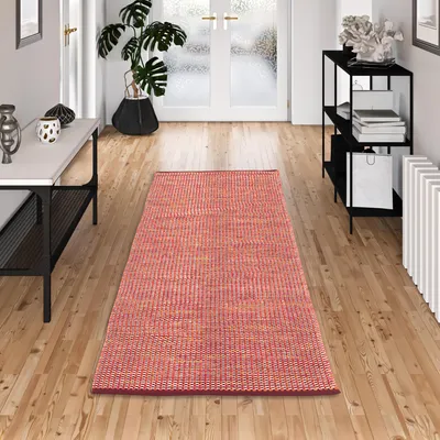Produktbild von Baumwolle Natur Kelim Teppich Läufer Sandy Rot Orange Modern, Größe:90x160 cm