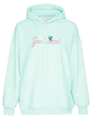 Produktbild von Damen Strickhoodie mit Kapuze und Kängurutasche, lässige Passform, blau, Größe M