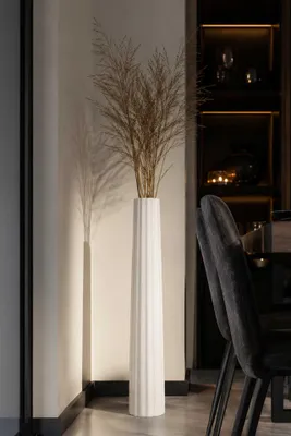 Produktbild von VIVANNO Bodenvase Fiberglas ALGOLIA WAVE Säule, Weiß geriffelt - 12x80 cm