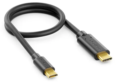 Produktbild von deleyCON 0,30m USB-C auf Micro-USB Kabel Ladekabel Datenkabel - Schwarz