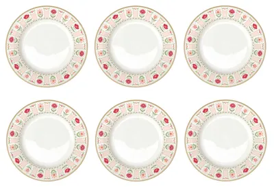 Produktbild von 6er Set Speiseteller FLOWERY Blumen D. 26,5cm  weiß rosa aus Porzellan Easy Life