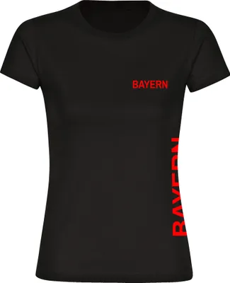 Produktbild von multifanshop Damen T-Shirt - Bayern - Brust & Seite, schwarz, Größe L