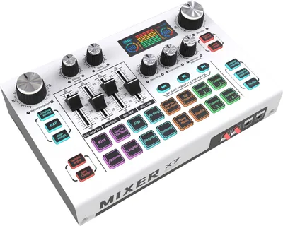 Obrázok produktu pre X7 Externá zvuková karta pre živé vystúpenia, audio mixážny pult, pre živé vysielanie, nahrávanie hudby, karaoke, spev, hranie hier, 16 rýchlostí prehrávania, 12 špeciálnych efektov, 4 vlastné efekty, BT sprievod, 48-V mikrofón, pre smartfóny, notebooky, PC