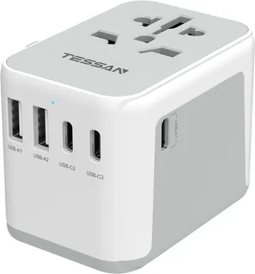 Produktbild von TESSAN Reiseadapter Weltweit mit 2 USB A 3 USB C Internationaler Steckdosenadapter