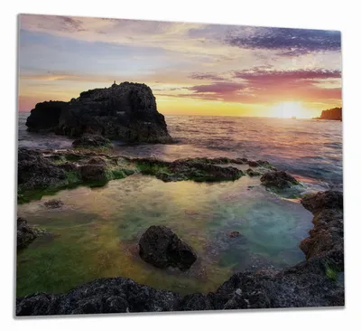 Produktbild von Wallario Herdabdeckplatte aus Glas, Größe 60 x 52 cm 1-teilig, Motiv Felsige Küste bei Sonnenuntergang