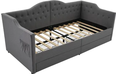 Produktbild von Polsterbett 90x190cm Schlafsofa (Ohne Matratze) Daybett Tagesbett Stauraumbetten Mit USB Typ C Ladefunktion und 2 Schubladen Grau Samt