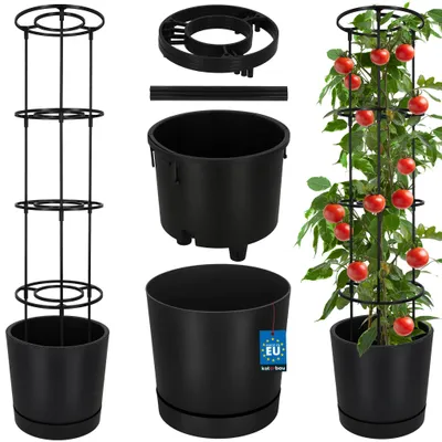 Produktbild von KOTARBAU® Pflanztopf für Tomaten ⌀ 29 cm Blumentopf mit Rankhilfe für Kletterpflanzen Tomatenturm 108 cm Robust & Langlebig Kunststoff Anthrazit