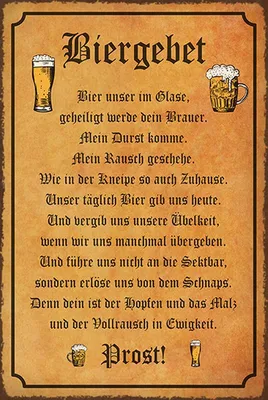 Produktbild von vianmo Holzschild 18x12 cm Bier Biergebet unser im Glase Prost