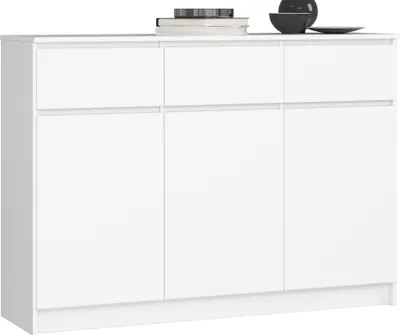 Produktbild von Kommode AKORD K140 Weiß 138 cm 3 Türen 3 Schubladen 6 Ebenen B138 x H99 x T40 cm