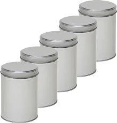 Produktbild von Silbernes rundes Aufbewahrungsbehälter - 5x - D9 x H13 cm - Kaffeepads/Kaffeekapseln Vorratsbehälter - Kleine Vorratsdose - Bonbonbehälter
