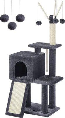 Produktbild von Famanu Kratzbaum Spielhaus für Katzen - mit Plüschbällen und Kletterrampe