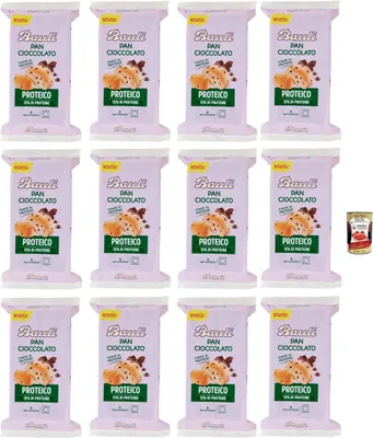 Produktbild von Bauli Pan Cioccolato Proteico, 12% Protein kuchen süße Snacks brioche, Brot mit Schokoladenchips 12x 242g + Italian gourmet polpa 400g