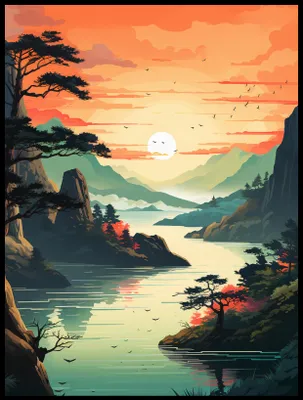 Produktbild von Poster 60x80cm Sonnenuntergang über dem ruhigen See