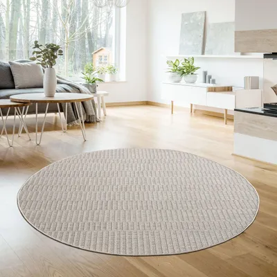 Produktbild von TT Home In-& Outdoorteppich Wetterfest Terrasse Balkon Esszimmer Boho Motiv Moderner Skandi Look Unifarben Größe 200 cm Rund