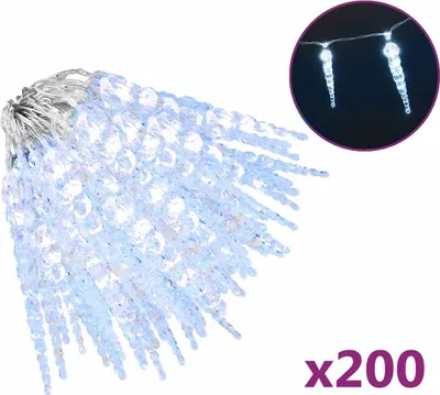 A cluster of white icicle-shaped LED lights.