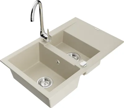 Produktbild von Mexen Gaspar 1,5-Becken-Granitspüle mit Abtropffläche und Mischbatterie Telma, Beige - 6507-69-670200-00