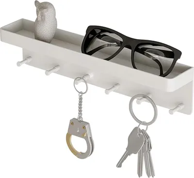 Produktbild von Schlüsselbrett weiß mit Ablage, Schlüsselhalter Edelstahl Schlüssel Organizer Schlüsselboard Aufbewahrung mit 6 Haken & Schlüsselleiste für Wohnzimmer Schlafzimmer Küche Badezimmer