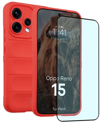 Produktbild von Robuste Handyhülle + gehärtetem Glas für Oppo Reno 15, Bizon Tur Pack, Rot