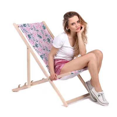 Obrázok produktu pre Dreamroots Skladacie drevené lehátko z bukového dreva do 130 kg, skladacie lehátko s 3-stupňovým nastavením sklonu operadla, Sweet Leaves Pattern