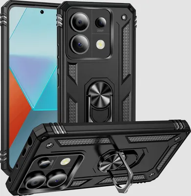 Obrázek produktu pro Pouzdro pro Xiaomi Redmi Note 13 Pro 5G dvouvrstvé robustní, vojenská ochrana pouzdro s držákem prstenu a stojánkem černé