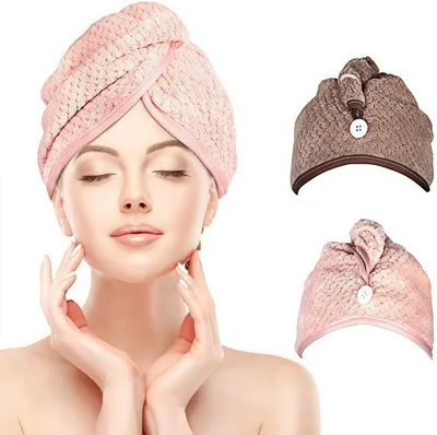Immagine prodotto di Turbante per capelli, asciugamano per asciugare i capelli a turbante 2 pezzi con bottone, foulard per capelli lunghi, asciugamano in microfibra ad asciugatura rapida