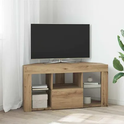 Image de Meuble TV d'angle exclusif - LED - 100 x 40 x 50 cm - Bois stratifié imitation chêne massif