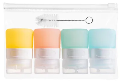 4 Mini-Knijpflaschen 30 ml auslaufsicher inkl. Bürste