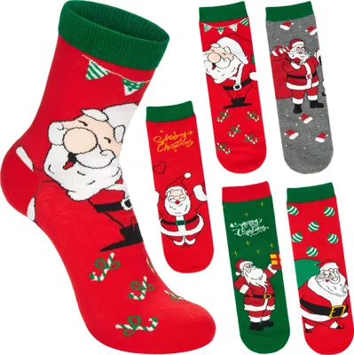 Immagine prodotto di BRUBAKER 5 paia di calzini natalizi da uomo 41-45 - Babbo Natale con regali - Divertenti calzini di cotone di Babbo Natale